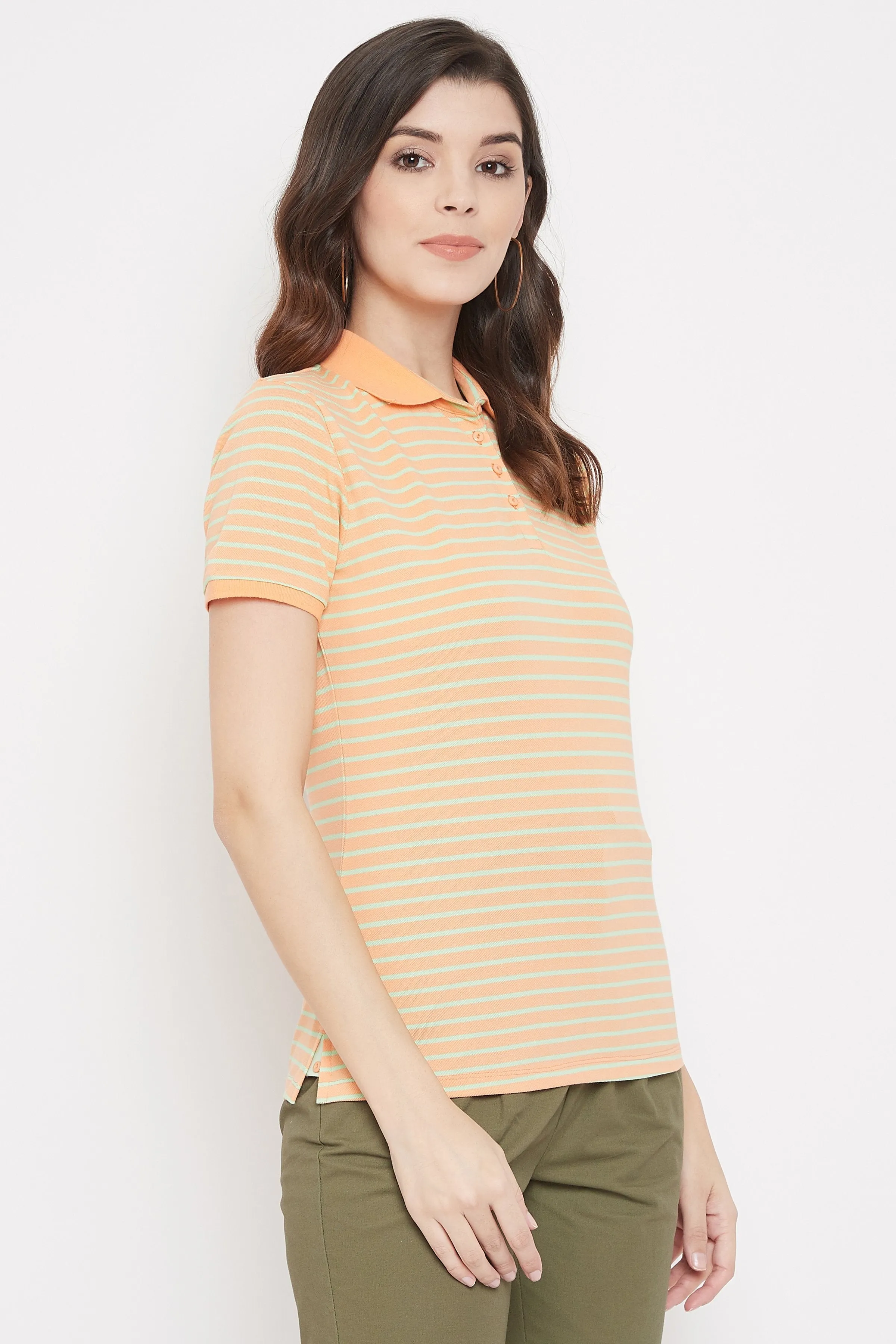 Madame Orange Striped Polo T-Shirt