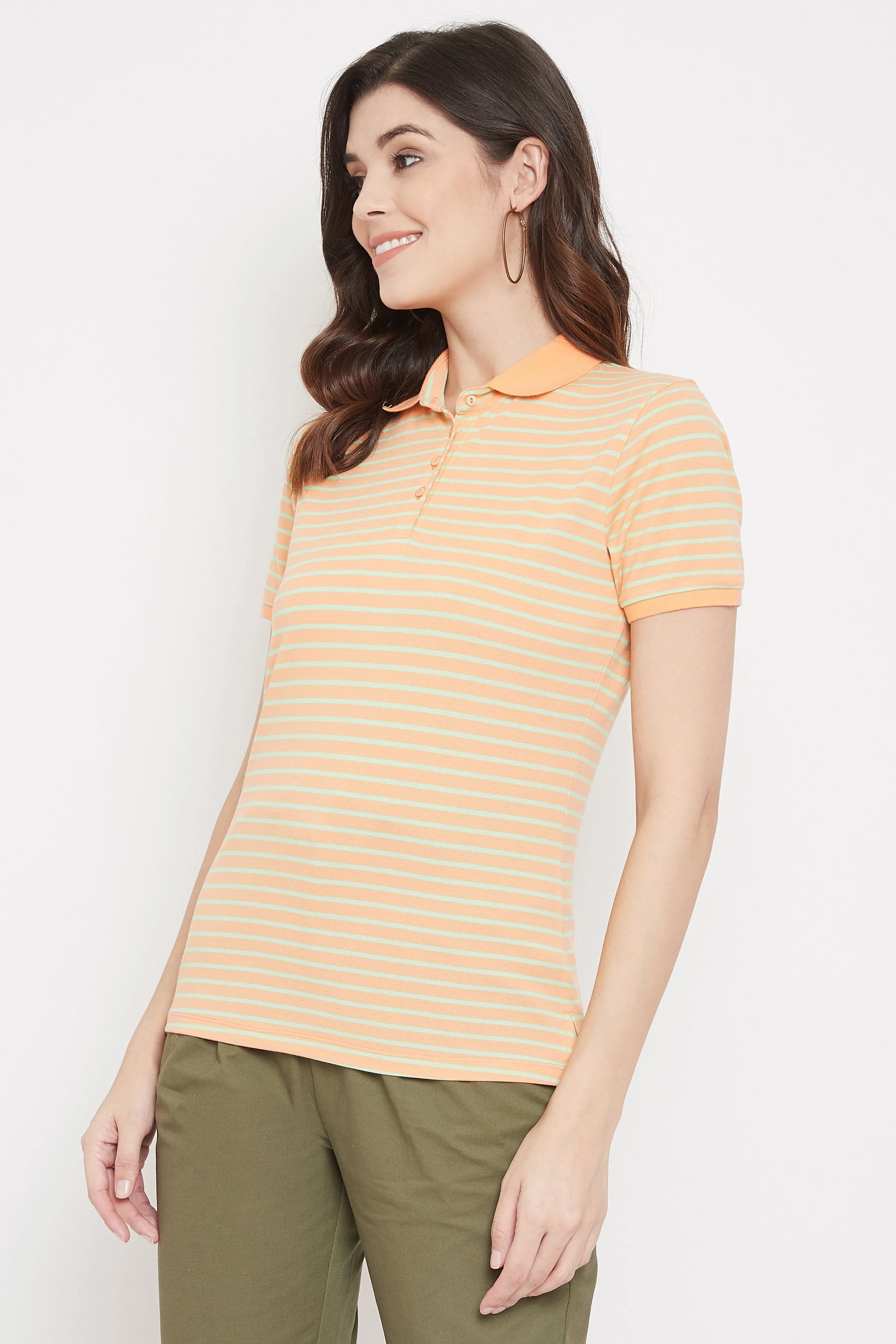 Madame Orange Striped Polo T-Shirt
