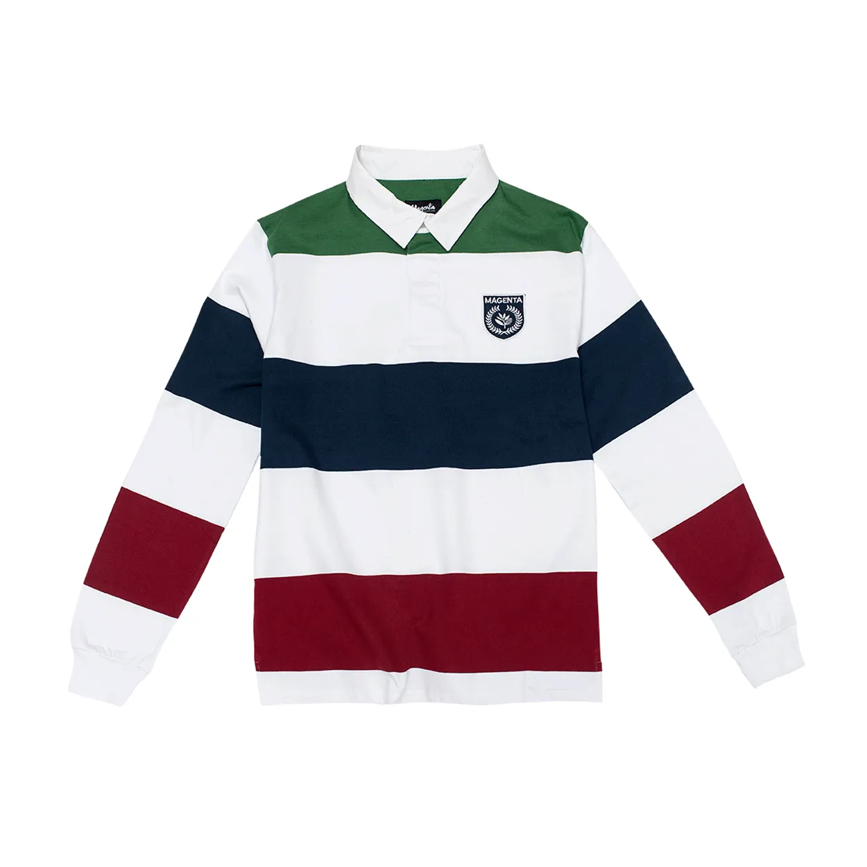 Magenta Skateboards - L/S Rugby Polo T-Shirt - Green/White/Navy SALE