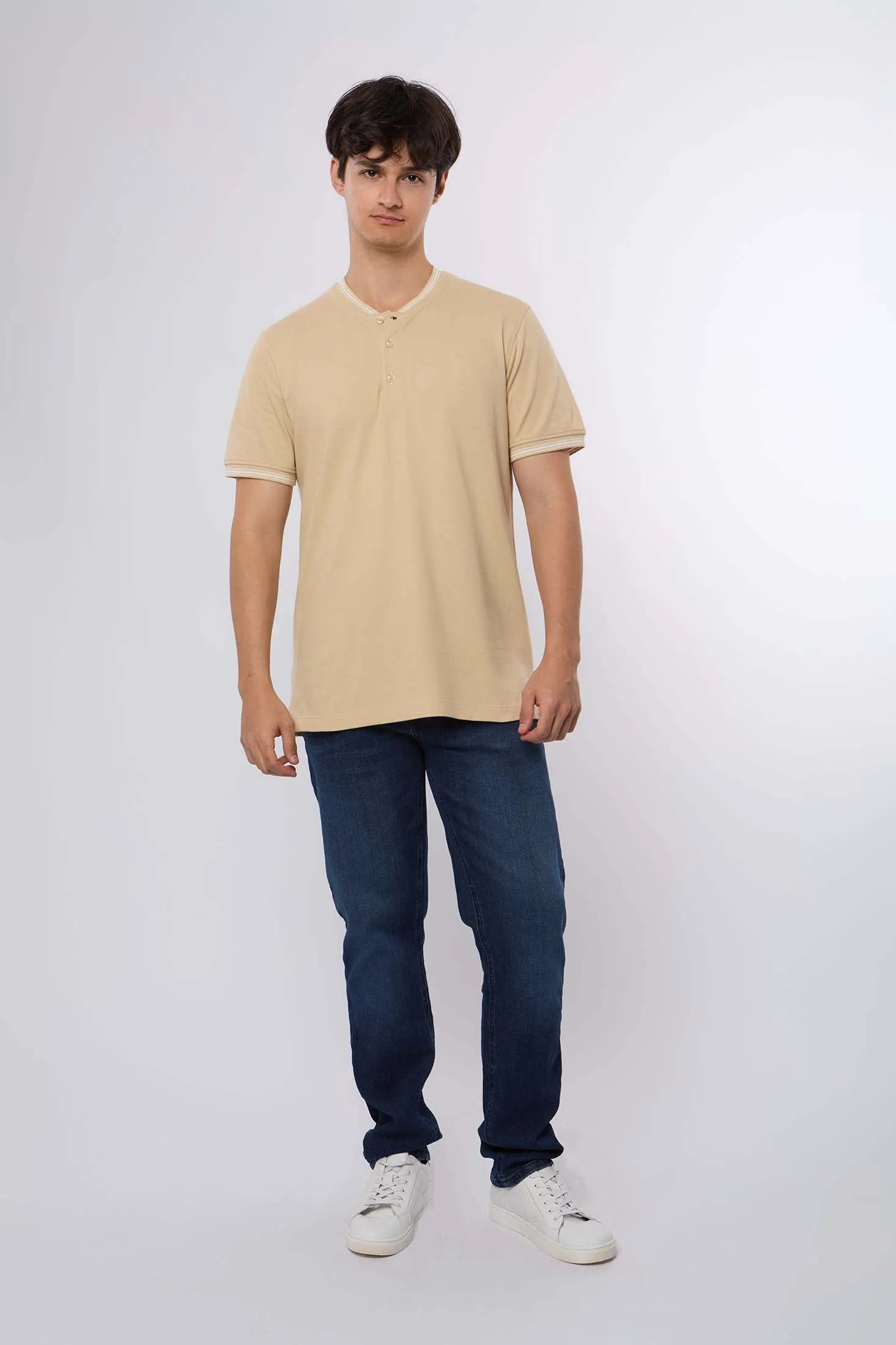 Men Polo Cotton Printed Regular Fit Navy