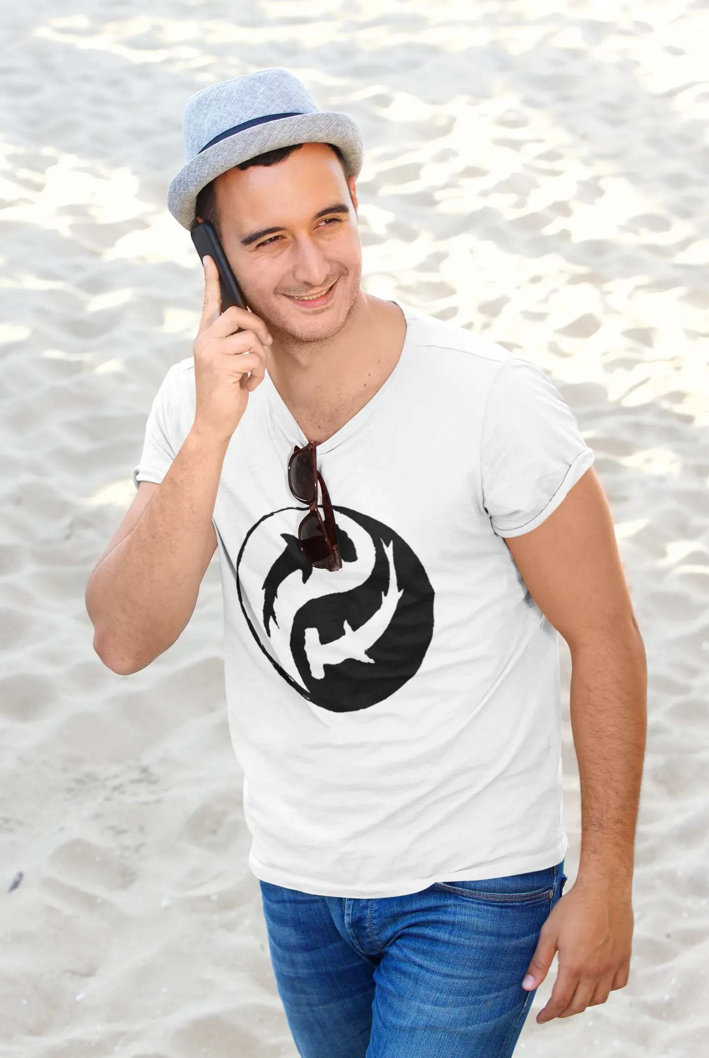 Men scuba diving T-Shirt | Hammerhead Shark Yin & Yang