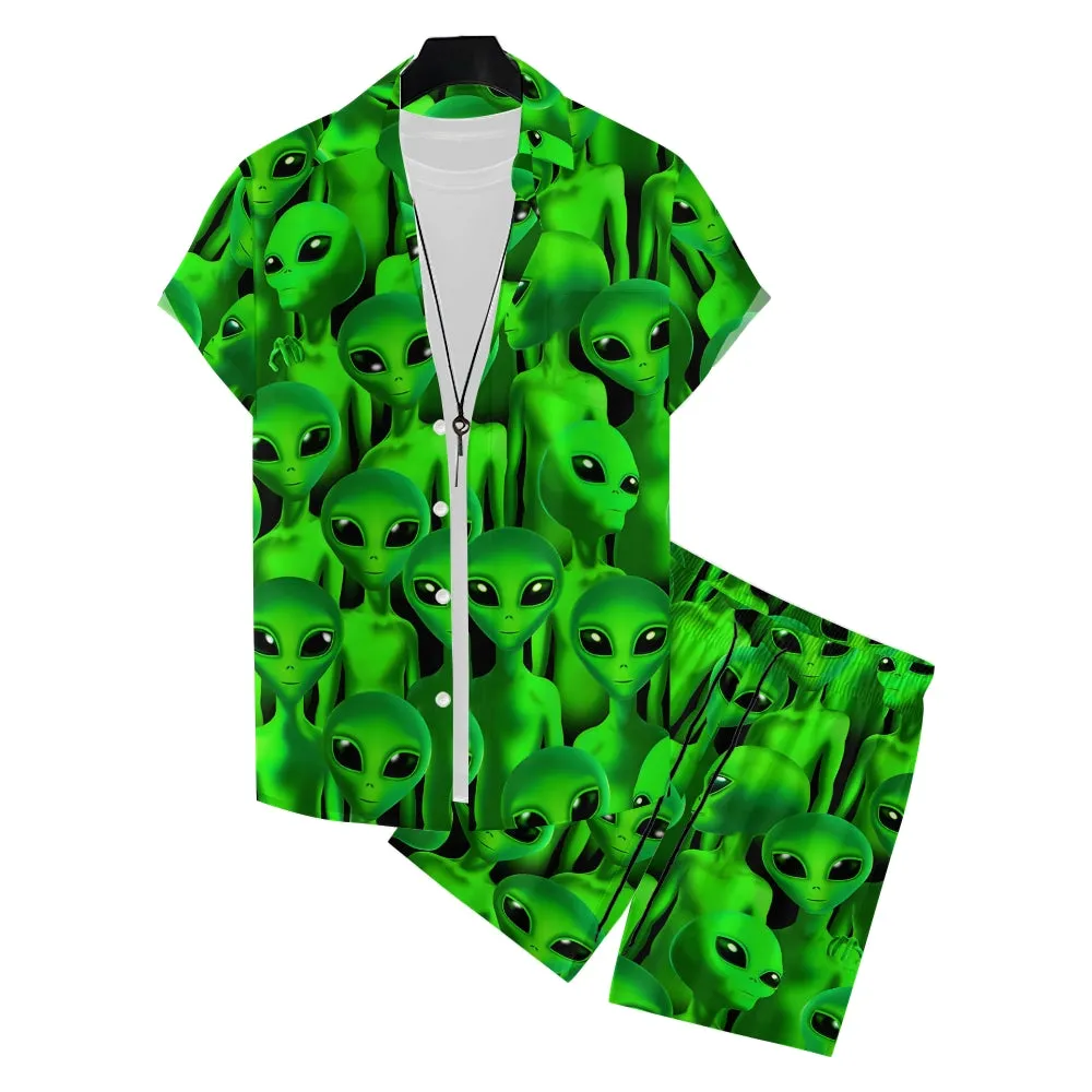 Men's Fluorescent Alien Print Print Two-Piece Suit 2403000650