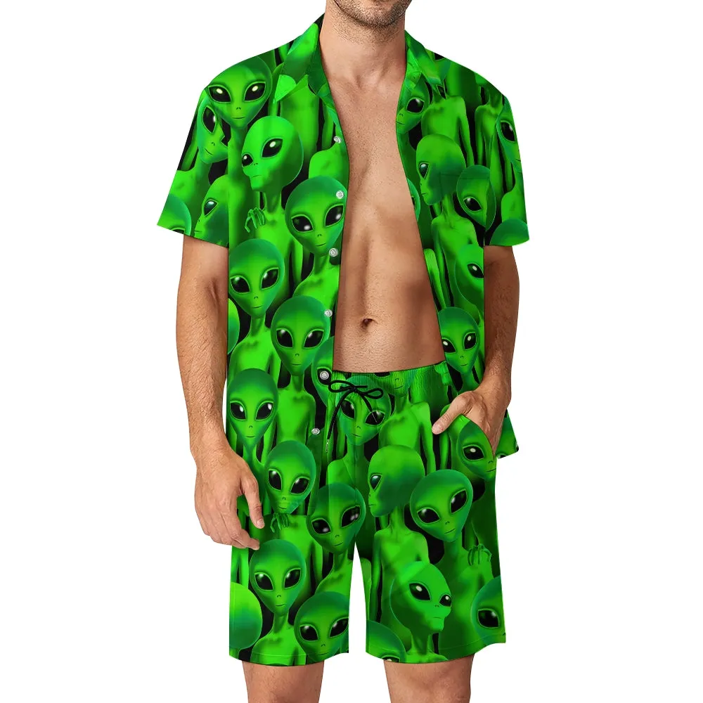 Men's Fluorescent Alien Print Print Two-Piece Suit 2403000650