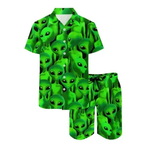 Men's Fluorescent Alien Print Print Two-Piece Suit 2403000650