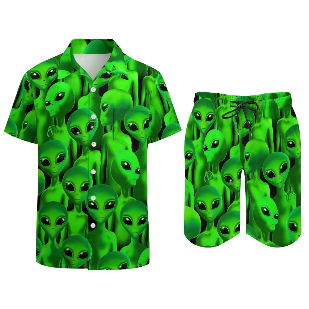 Men's Fluorescent Alien Print Print Two-Piece Suit 2403000650
