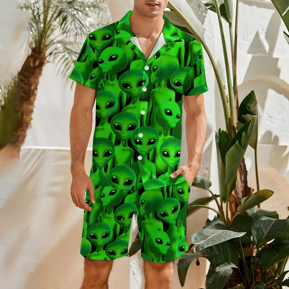 Men's Fluorescent Alien Print Print Two-Piece Suit 2403000650