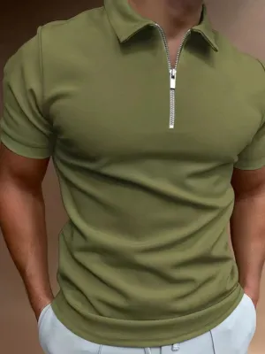 Men's Full Size Zip Collar Short Sleeve Polo Plus Size