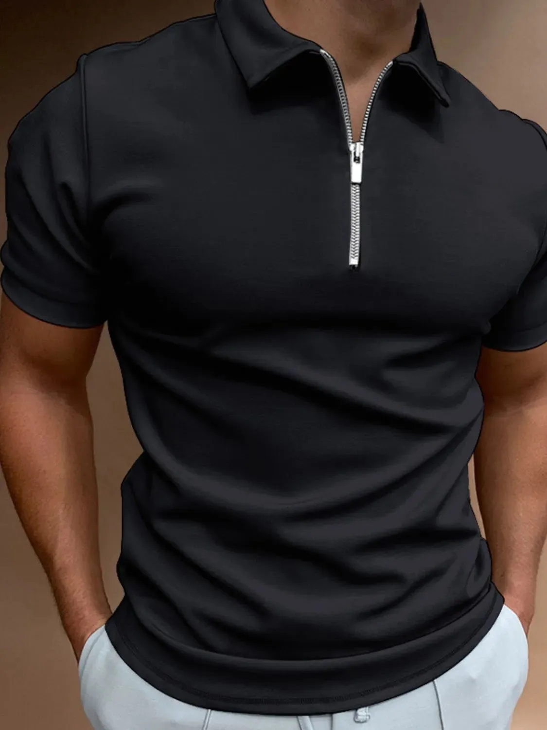 Men's Full Size Zip Collar Short Sleeve Polo Plus Size