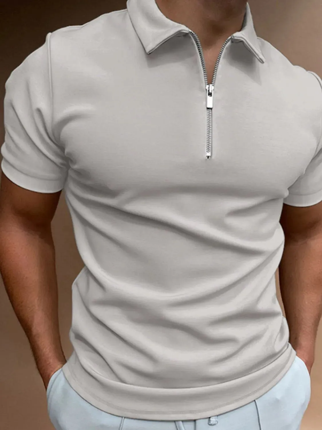 Men's Full Size Zip Collar Short Sleeve Polo Plus Size