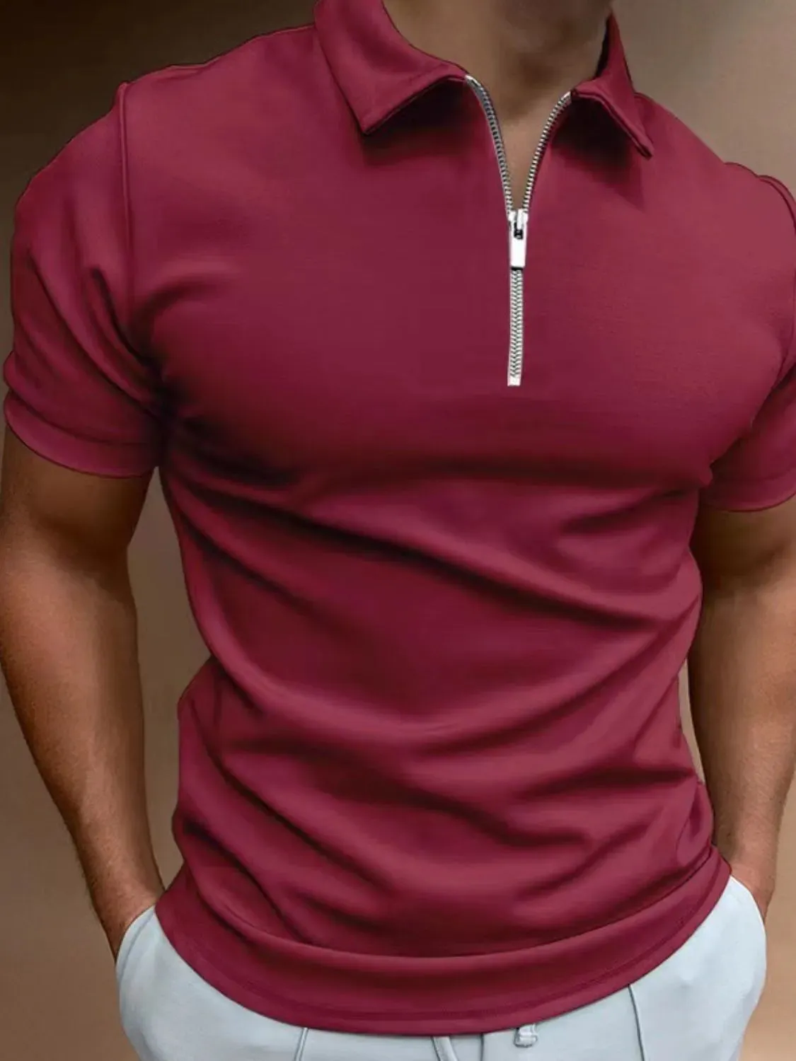 Men's Full Size Zip Collar Short Sleeve Polo Plus Size