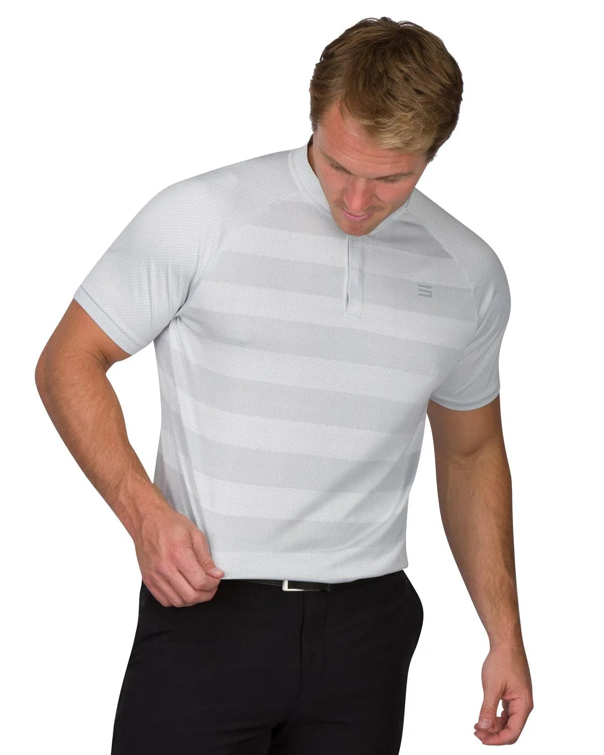 Men's Thick Striped Collarless Golf Polos