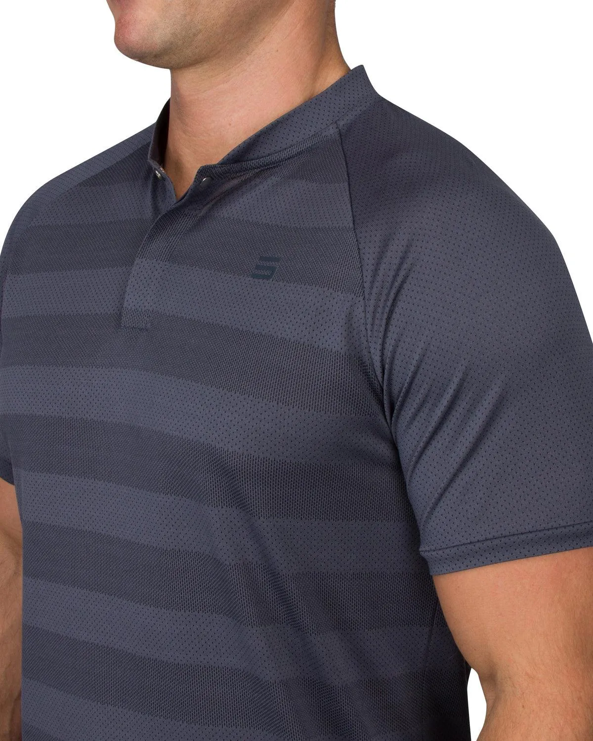 Men's Thick Striped Collarless Golf Polos