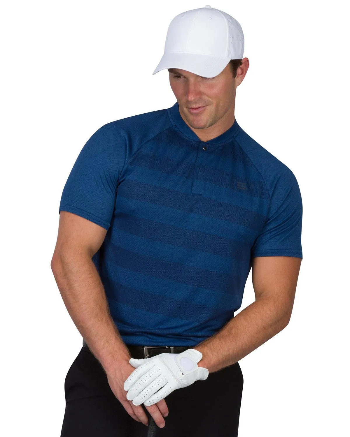 Men's Thick Striped Collarless Golf Polos
