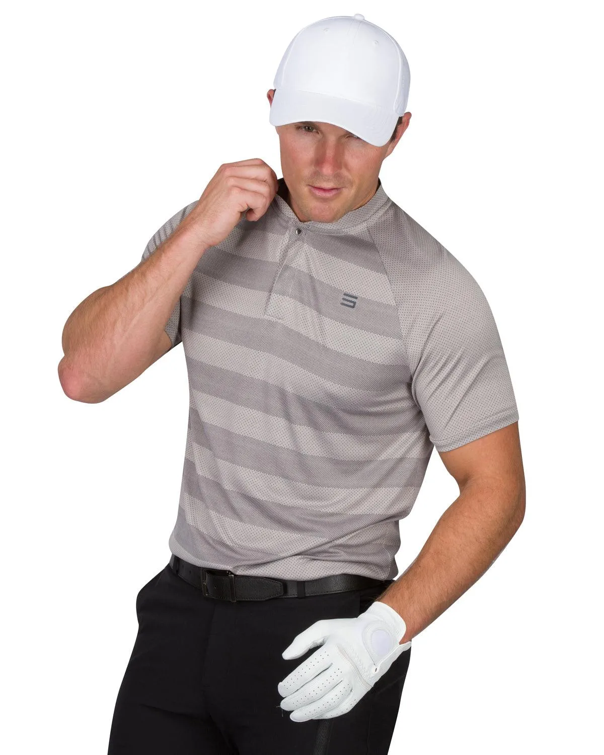 Men's Thick Striped Collarless Golf Polos