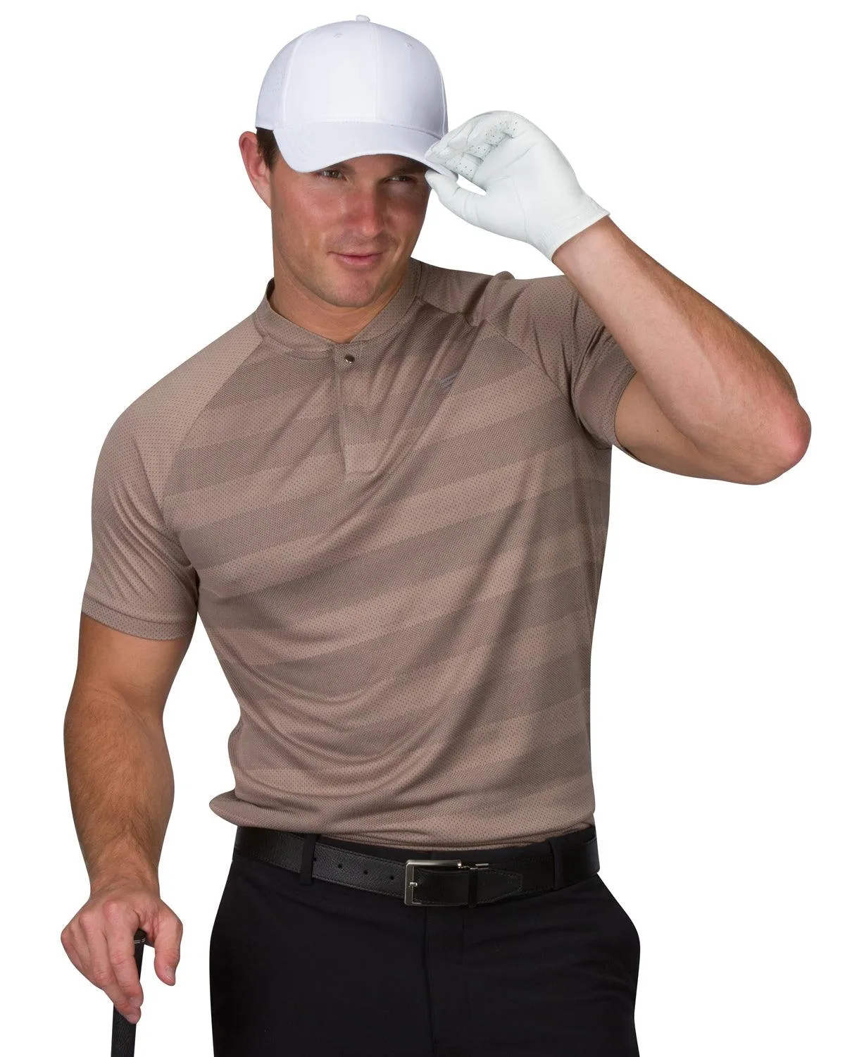 Men's Thick Striped Collarless Golf Polos