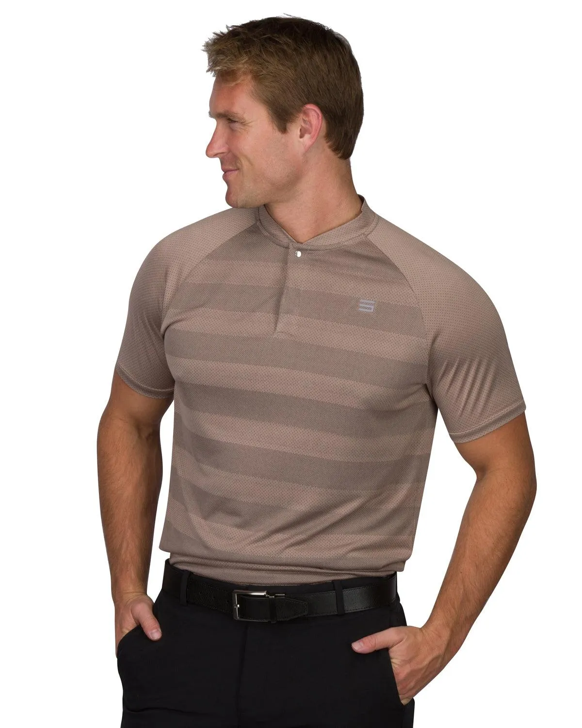 Men's Thick Striped Collarless Golf Polos