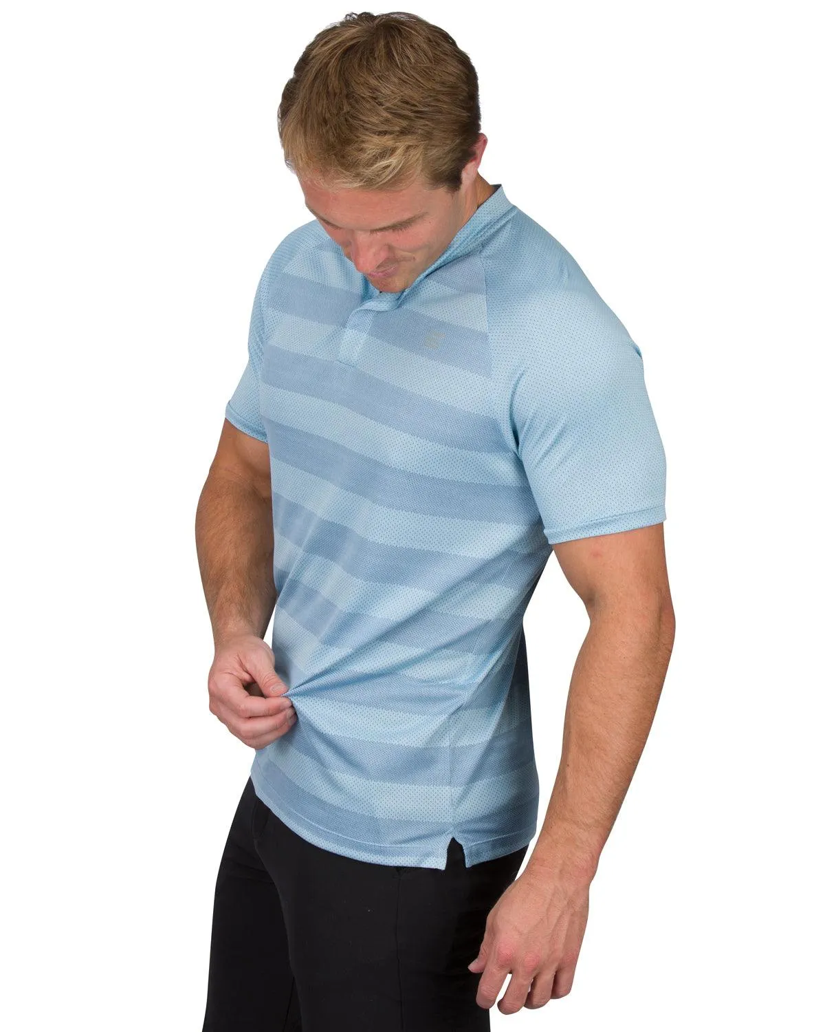 Men's Thick Striped Collarless Golf Polos