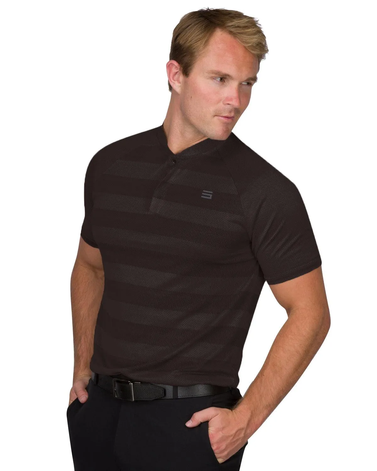 Men's Thick Striped Collarless Golf Polos