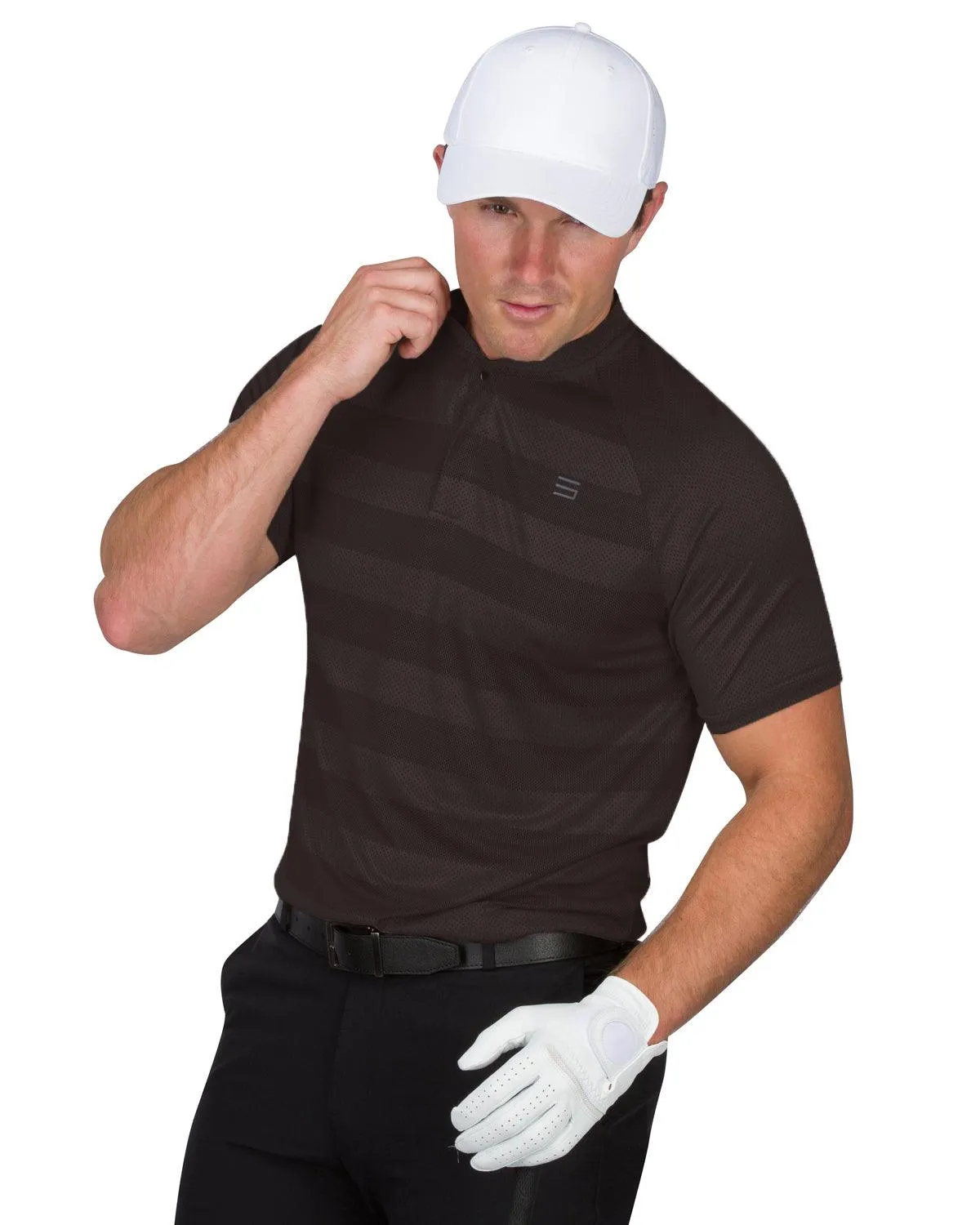 Men's Thick Striped Collarless Golf Polos