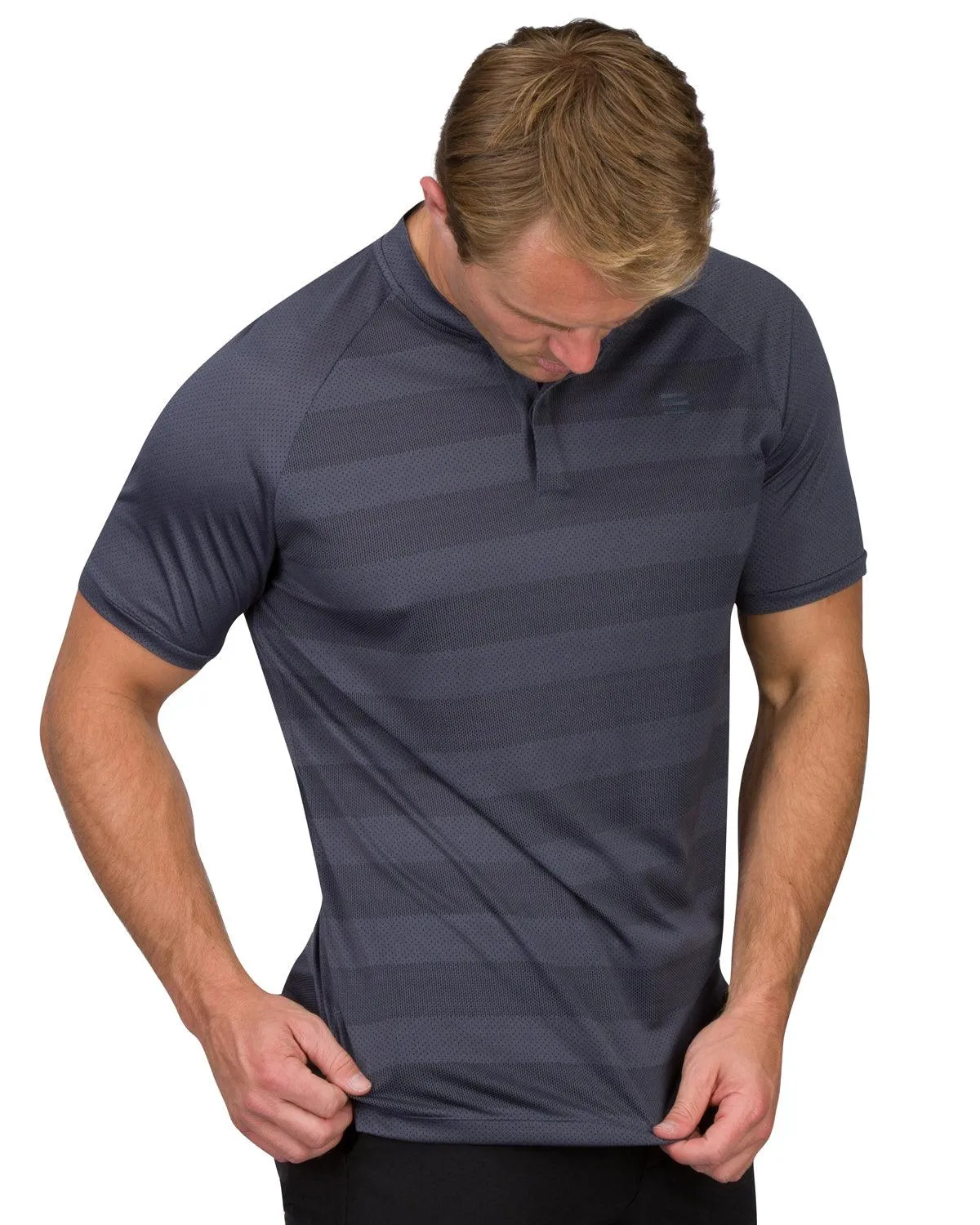 Men's Thick Striped Collarless Golf Polos
