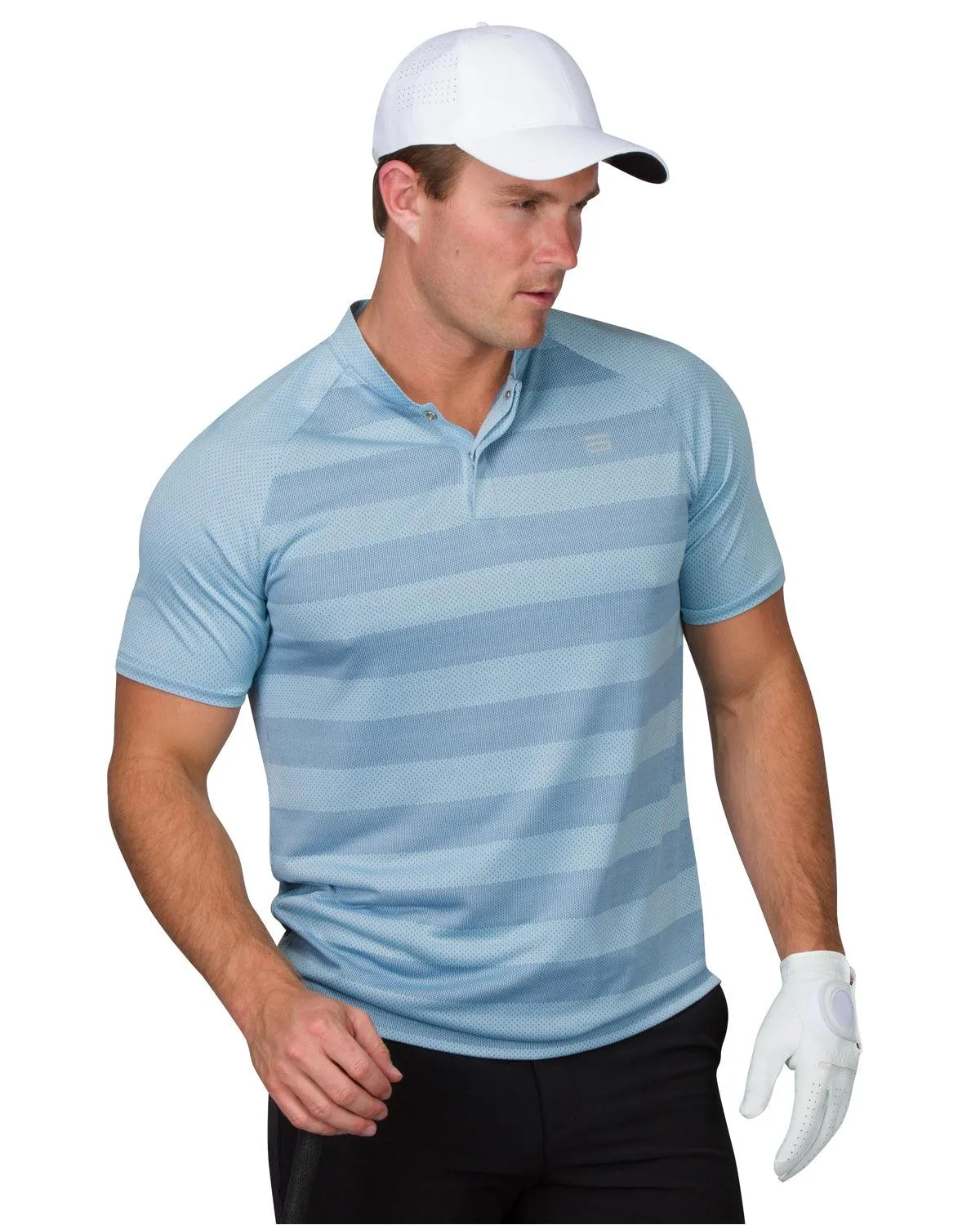 Men's Thick Striped Collarless Golf Polos
