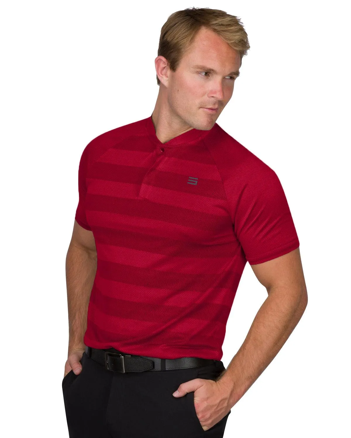 Men's Thick Striped Collarless Golf Polos