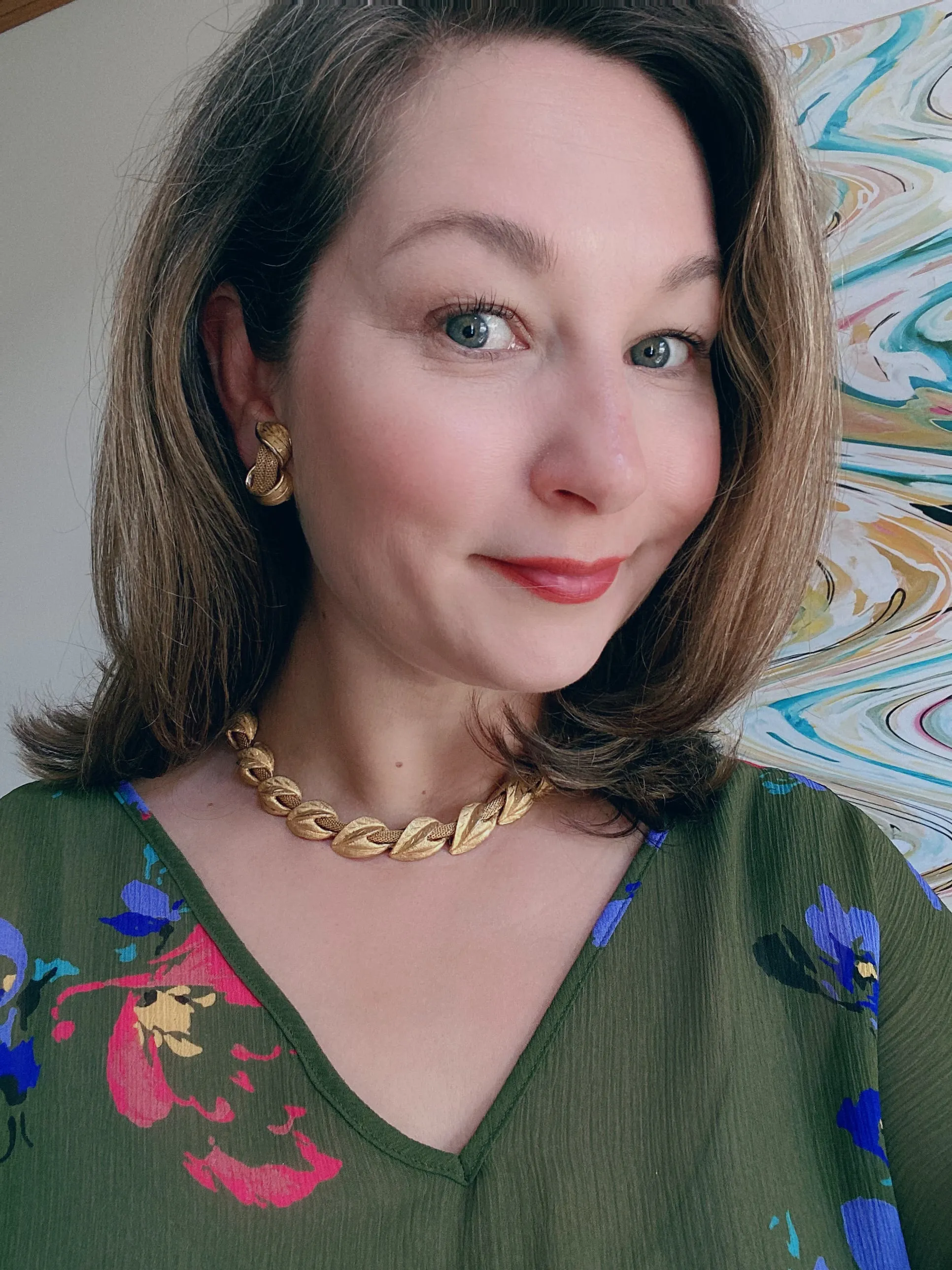 Mid Century Modern Gold Leaf Twist Earrings