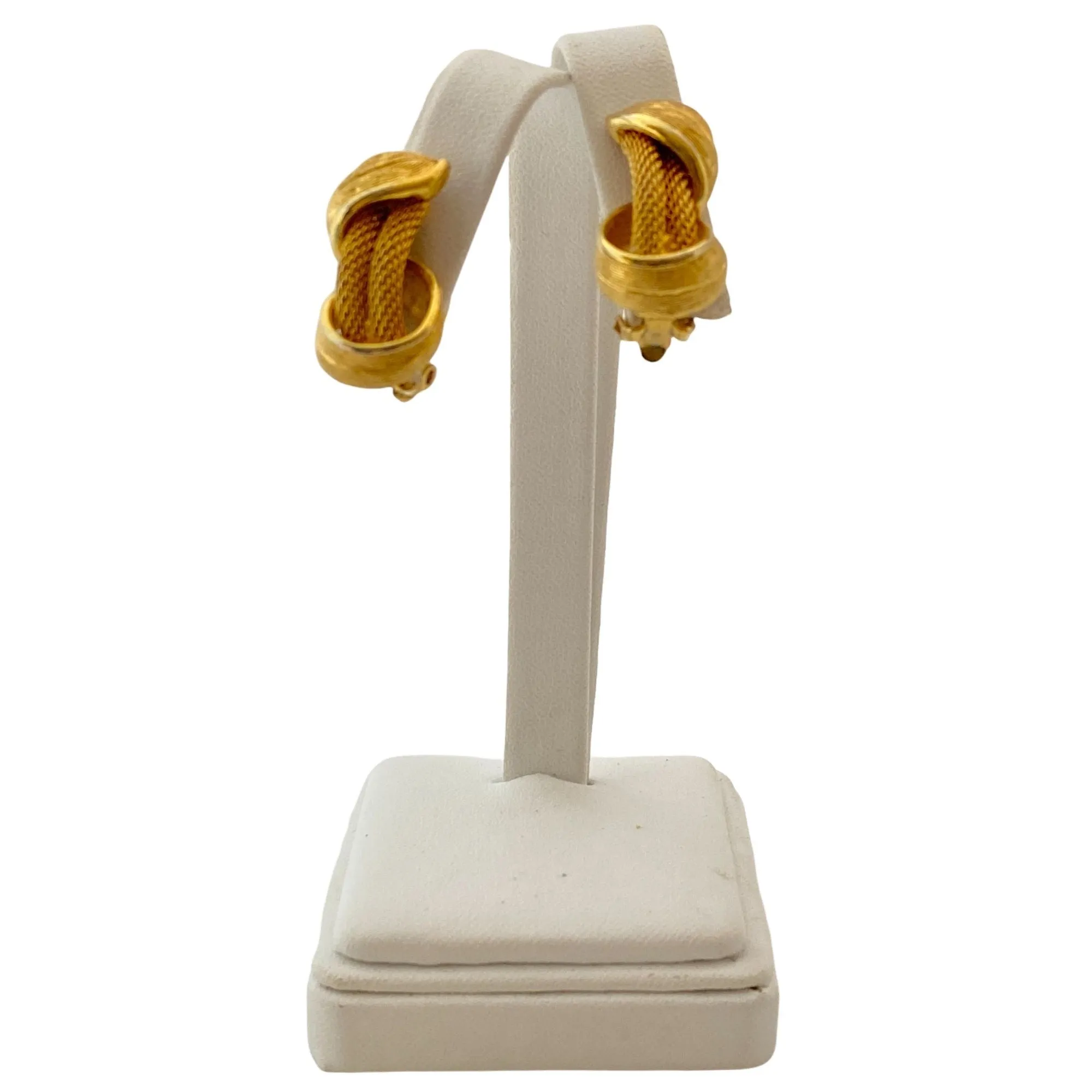 Mid Century Modern Gold Leaf Twist Earrings