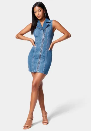 Multi Stitch Asymmetrical Zipper Denim Dress