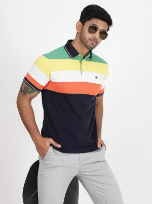Multicolor Striped Slim Fit Polo T-Shirt | JadeBlue