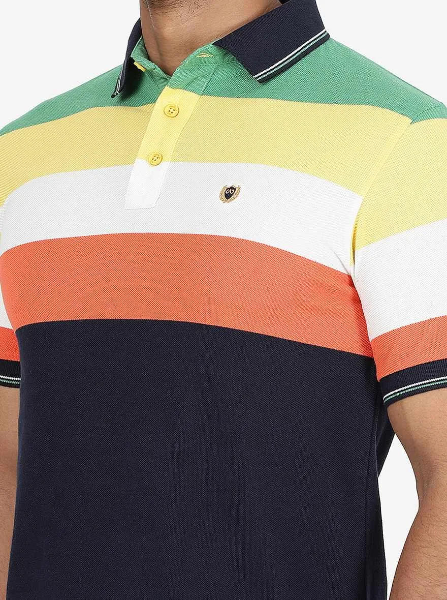 Multicolor Striped Slim Fit Polo T-Shirt | JadeBlue