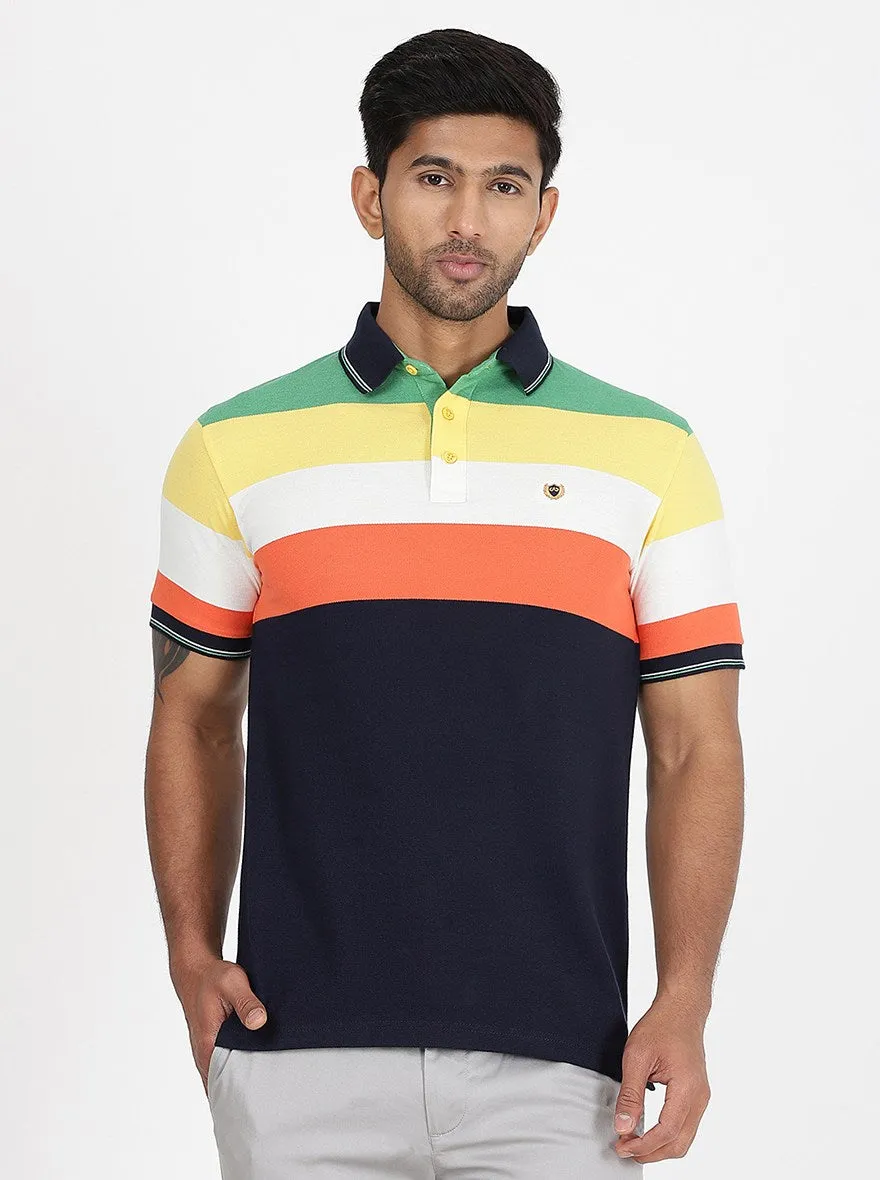 Multicolor Striped Slim Fit Polo T-Shirt | JadeBlue