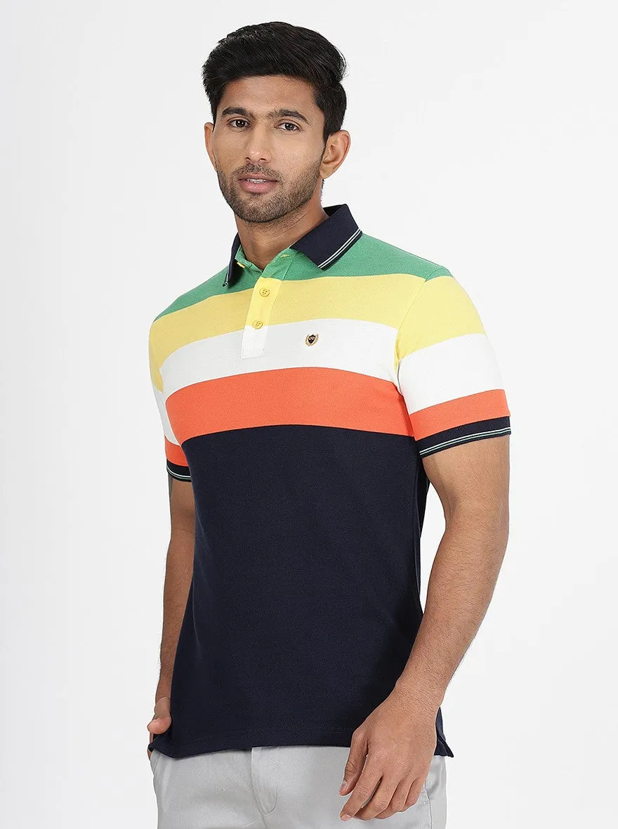 Multicolor Striped Slim Fit Polo T-Shirt | JadeBlue