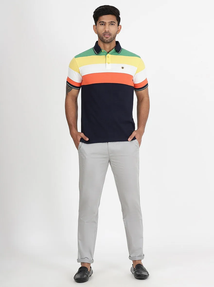 Multicolor Striped Slim Fit Polo T-Shirt | JadeBlue
