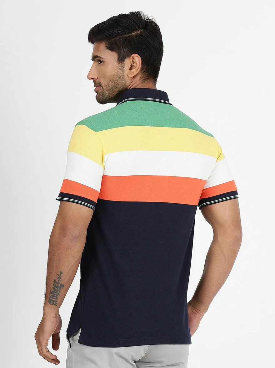 Multicolor Striped Slim Fit Polo T-Shirt | JadeBlue