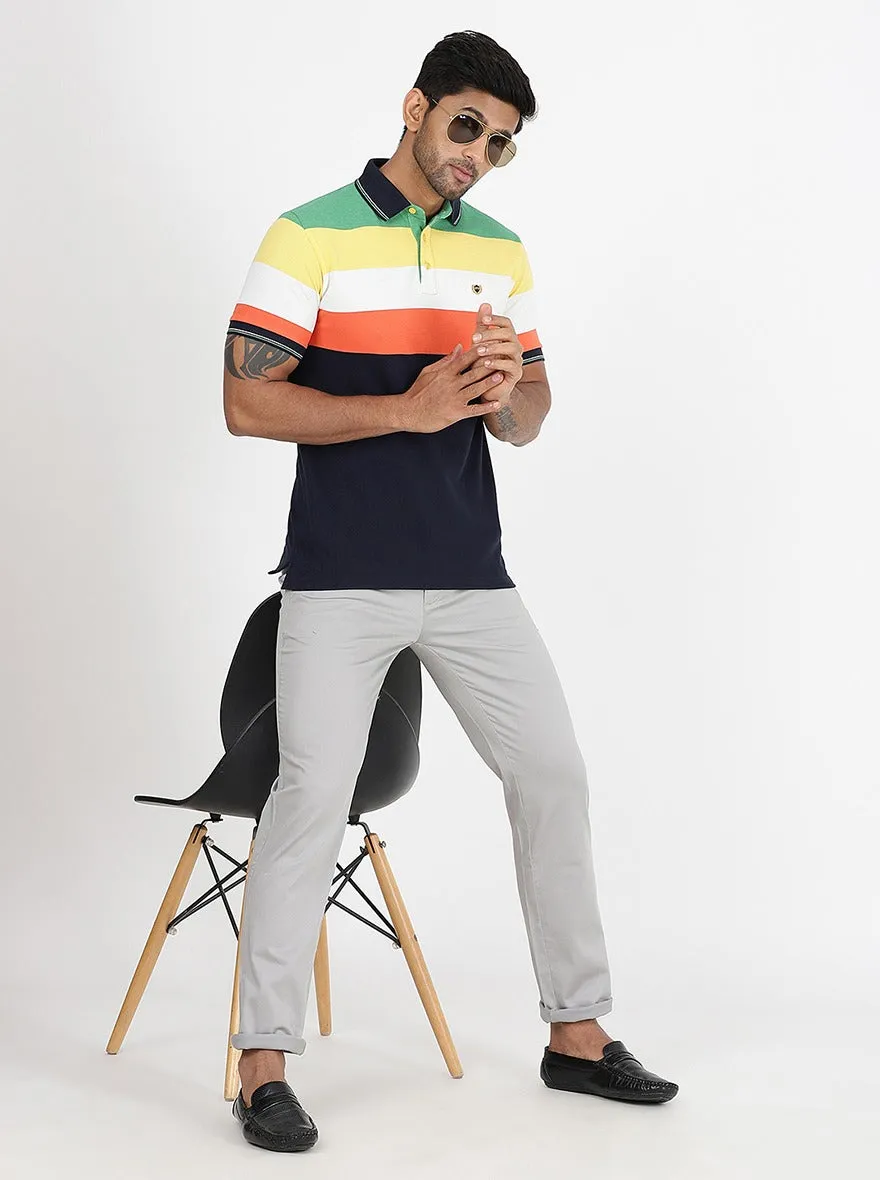 Multicolor Striped Slim Fit Polo T-Shirt | JadeBlue