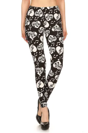 Musical Noted Printed Fitted Style Leggings