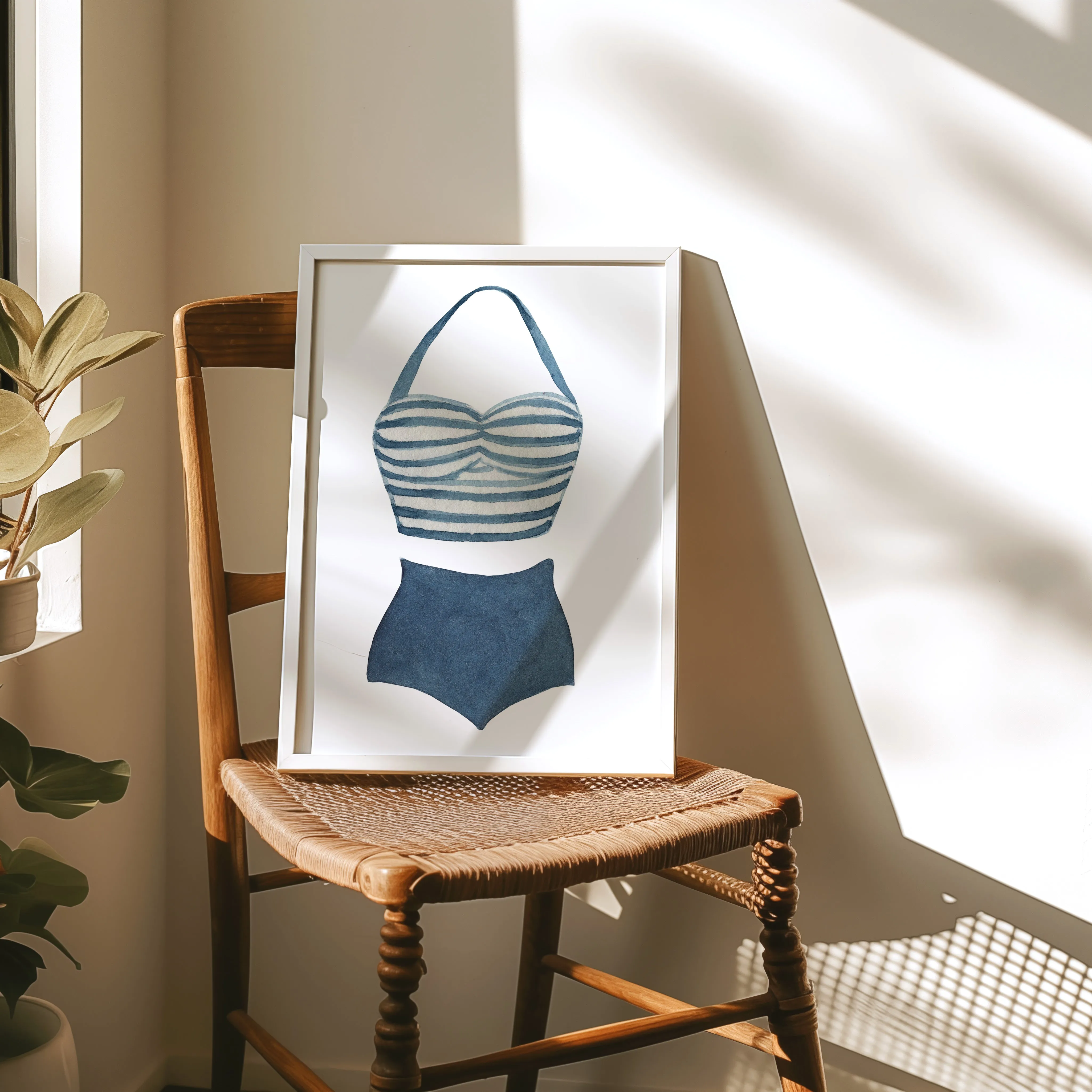 Nautical Print, Retro Halter Swimsuit Artwork, Ideal Decor for Beach Vibes, Gift for Swim Enthusiasts or Nostalgia Lovers | Preppy Coastal Collection
