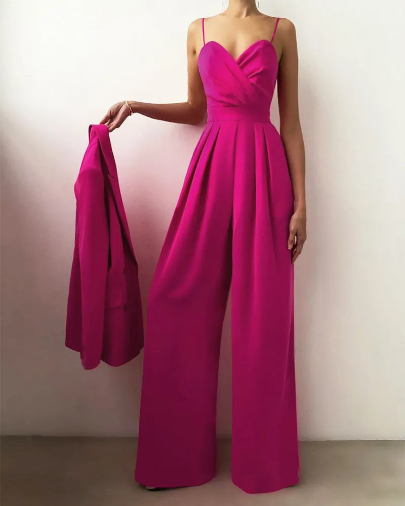 Party Backless Pocket Zipper Wide-leg Jumpsuits