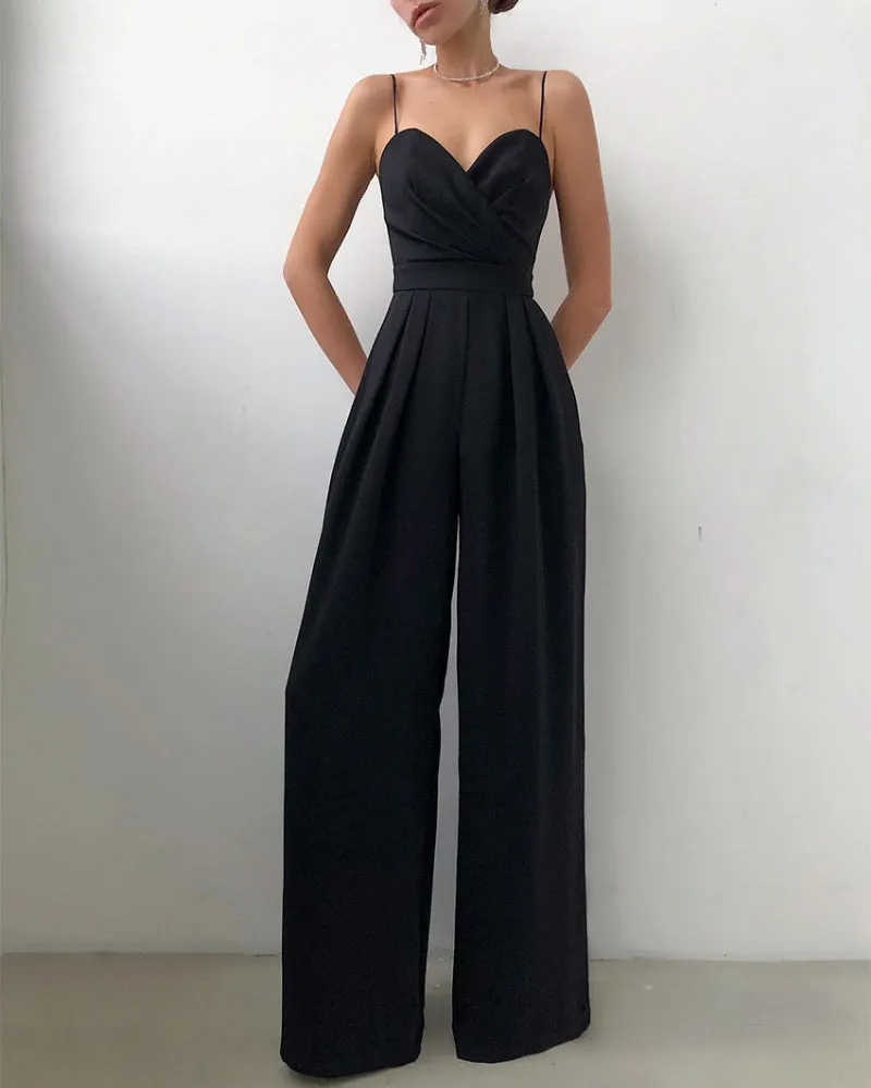 Party Backless Pocket Zipper Wide-leg Jumpsuits