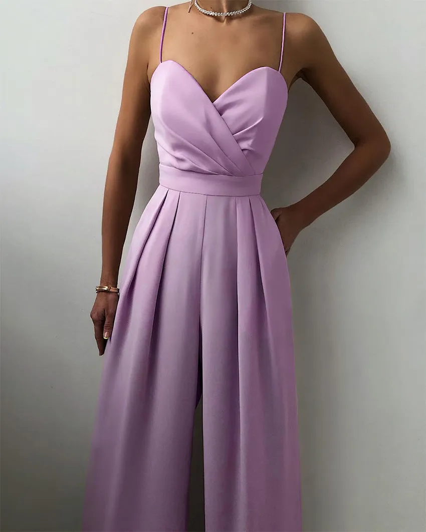 Party Backless Pocket Zipper Wide-leg Jumpsuits
