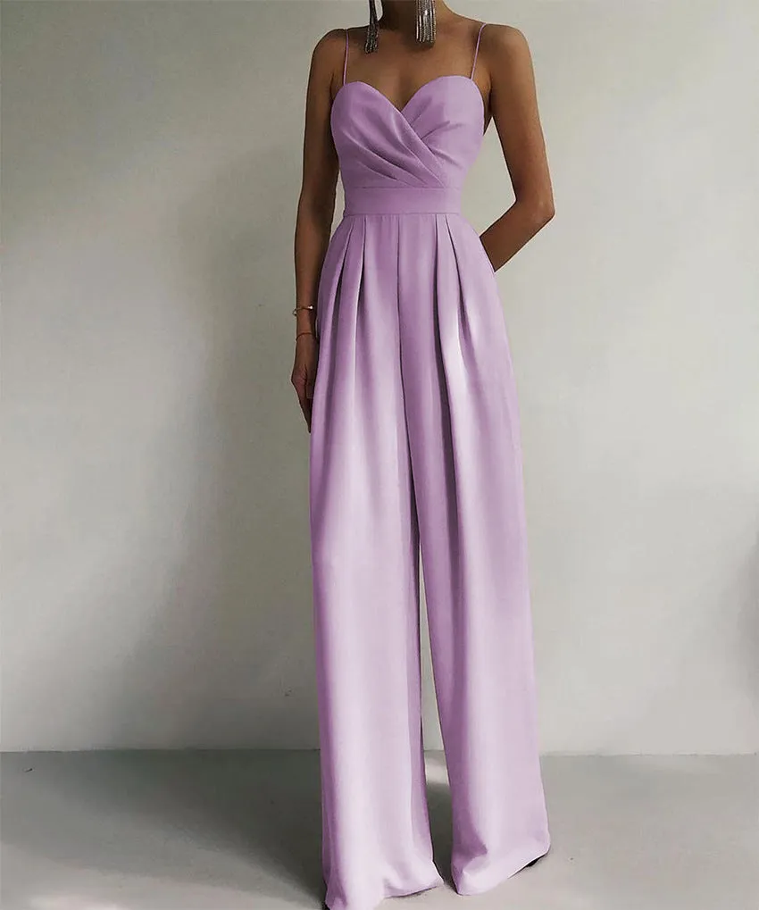 Party Backless Pocket Zipper Wide-leg Jumpsuits