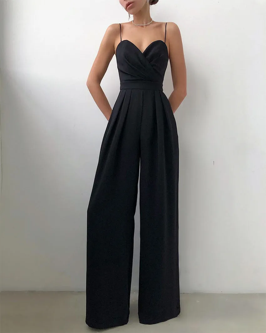 Party Backless Pocket Zipper Wide-leg Jumpsuits