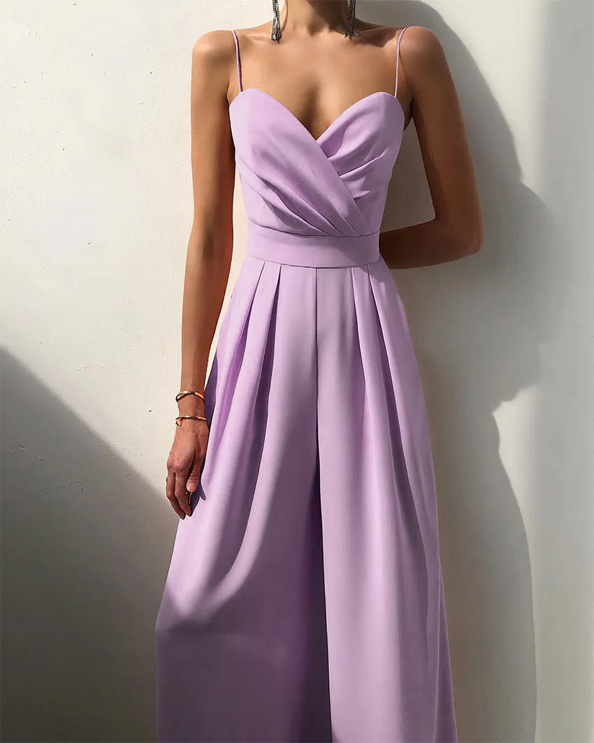 Party Backless Pocket Zipper Wide-leg Jumpsuits