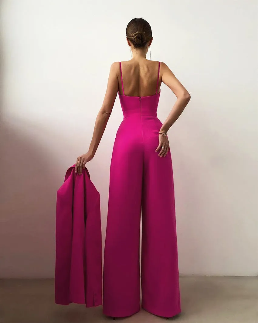 Party Backless Pocket Zipper Wide-leg Jumpsuits