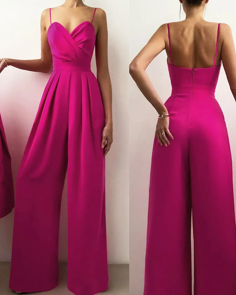 Party Backless Pocket Zipper Wide-leg Jumpsuits
