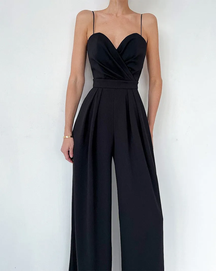 Party Backless Pocket Zipper Wide-leg Jumpsuits