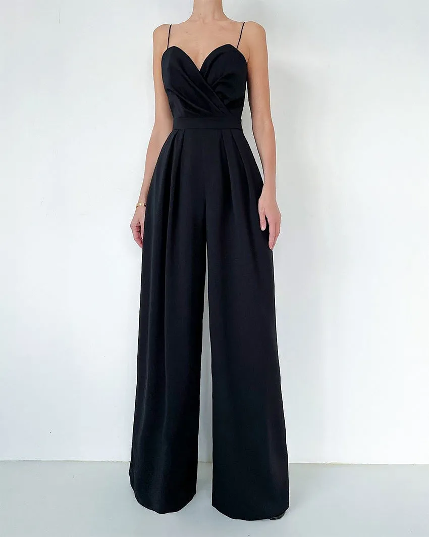 Party Backless Pocket Zipper Wide-leg Jumpsuits