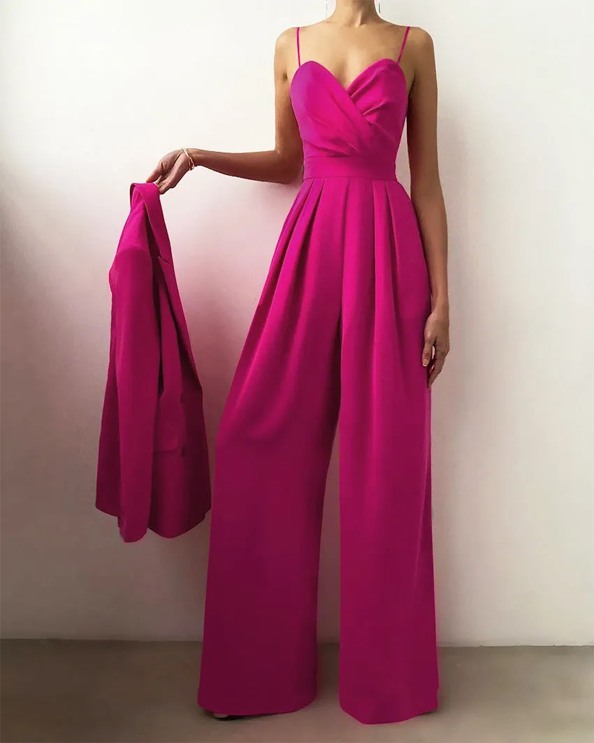 Party Backless Pocket Zipper Wide-leg Jumpsuits