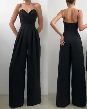 Party Backless Pocket Zipper Wide-leg Jumpsuits